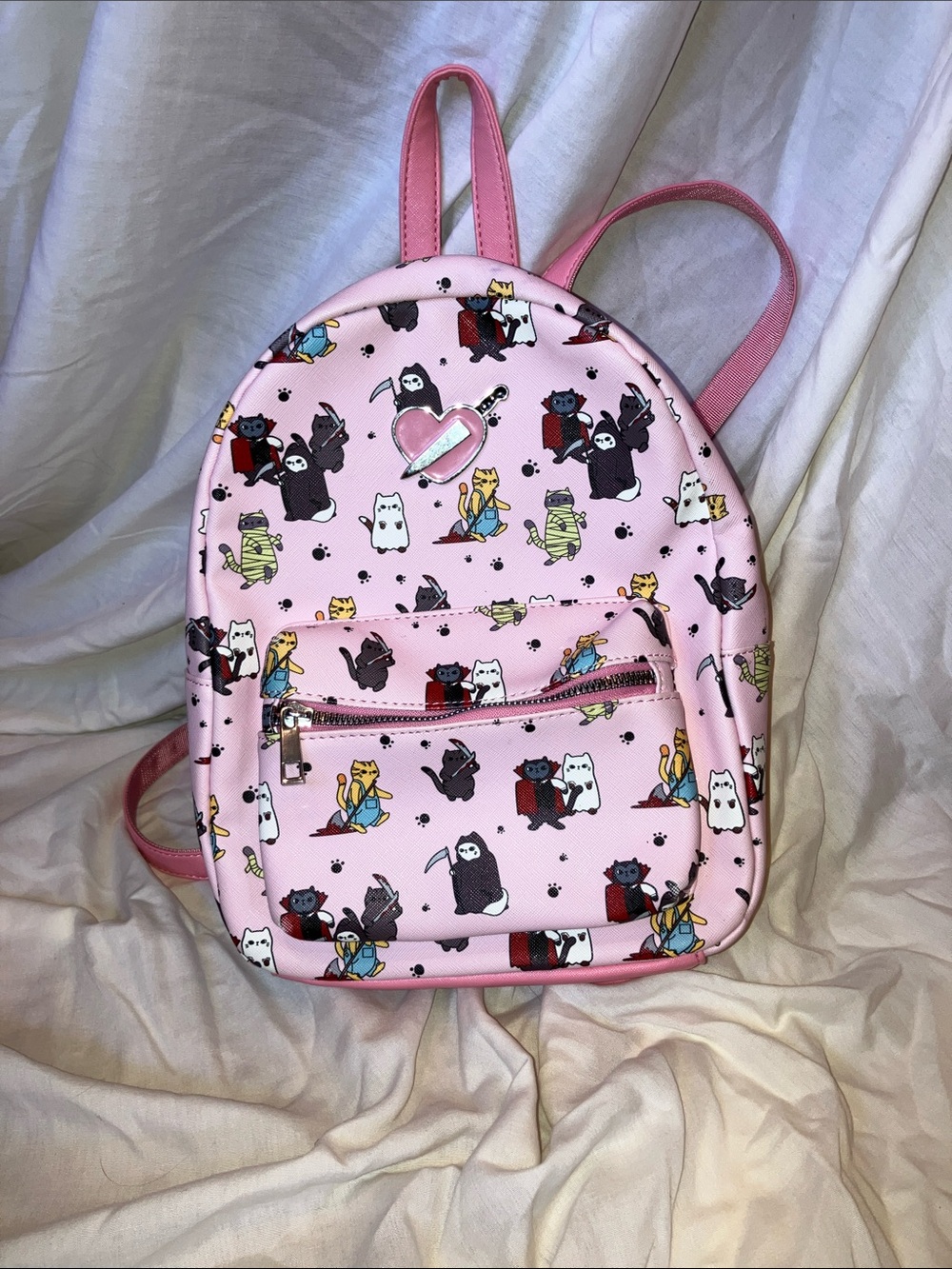HORROR CATS MINI BACKPACK HOT TOPIC BIOWORLD PINK CATS GOTH